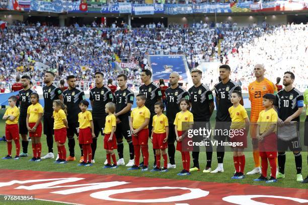 Sergio Aguero of Argentina, Nicolas Otamendi of Argentina, Eduardo Salvio of Argentina, Maximiliano Meza of Argentina, Nicolas Tagliafico of...