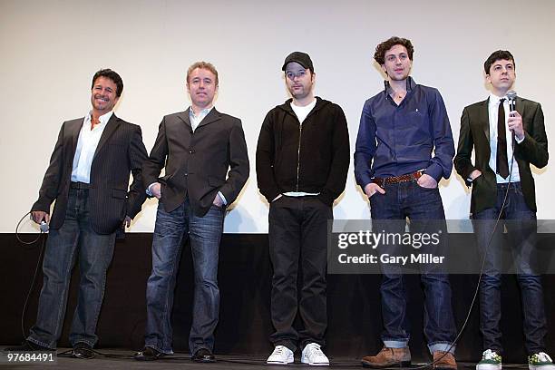 Comic illustrator John Romita Jr., comic writer Mark Millar, director Matthew Vaughn, Actors Aaron Johnson and Christopher Mintz-Plasse at the...