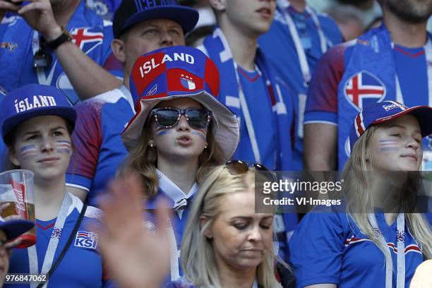 Fans of Iceland during the 2018 FIFA World Cup Russia group D match between Argentina and Iceland at the Spartak Stadium on June 16, 2018 in Moscow,...