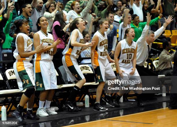 The Seneca Valley bench celebrated as the screamin' eagles pulled ahead of Western 53-52 late in the fourth quarter of the 3A championship game at...