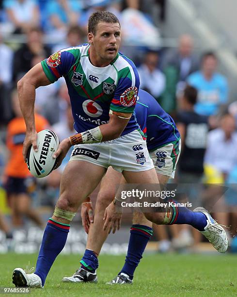 Brett Seymour of the Warriors looks to pass during the round one NRL match between the Gold Coast Titans and the Warriors at Skilled Park on March...