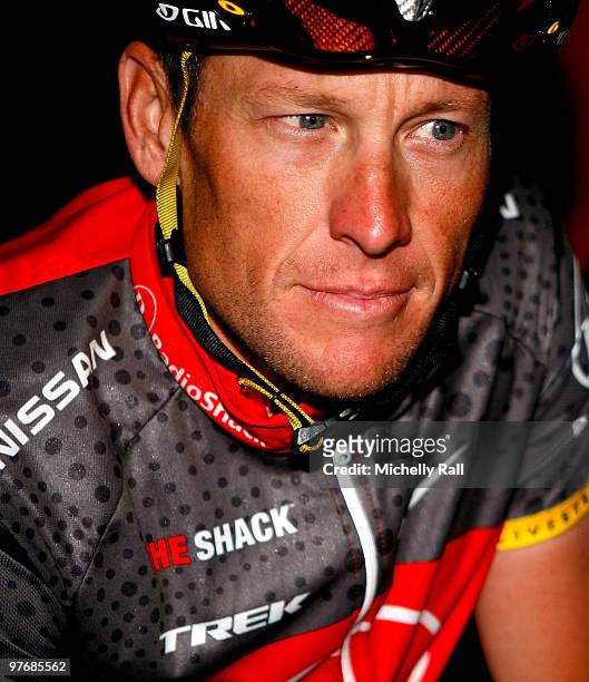 Lance Armstrong prepares to ride the 33rd Argus Pick and Pay Cycle Tour on March 14, 2010 in Cape Town, South Africa.