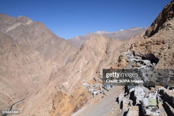 Stone huts in front of the lapis lazuli mine "Junduk", Mahdan-i Lojward . Over the past years the government embargoed what it deems to be illegally...