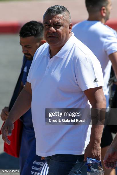 Claudio Tapia President of AFA looks on prior a training session at the team base camp on June 17, 2018 in Bronnitsy, Russia.