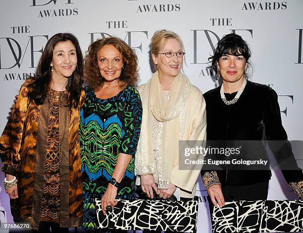 Ingrid Betancourt, Diane Von Furstenberg, Meryl Streep and Christiana Amanpour attend the DVF Awards at the United Nations on March 13, 2010 in New...