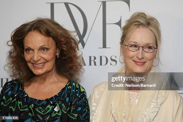 Designer Diane von Furstenberg and actress Meryl Streep attend the DVF Awards at the United Nations on March 13, 2010 in New York City.