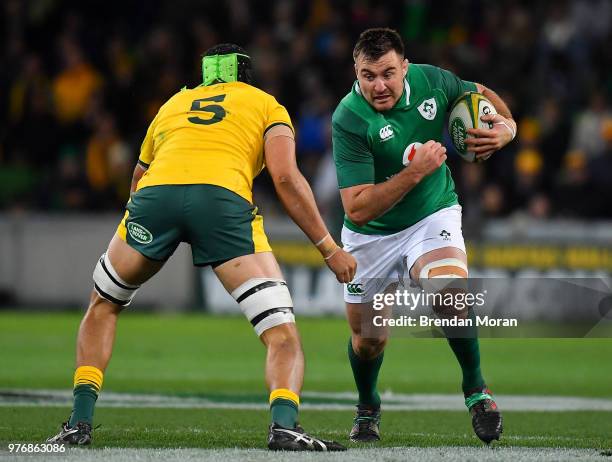 Melbourne , Australia - 16 June 2018; Niall Scannell of Ireland in action against Adam Coleman of Australia during the 2018 Mitsubishi Estate Ireland...