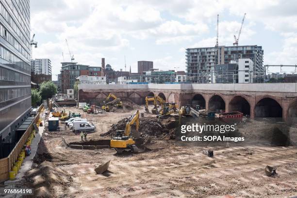Bulldozers seen in construction sites in Manchester. Greater Manchester is a remarkable city in the northwest of England with a rich industrial...