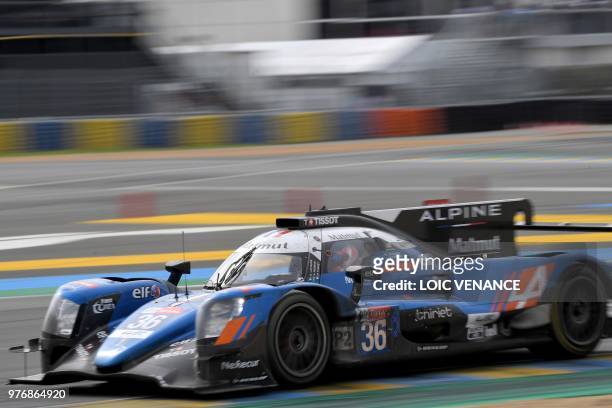 Alpine A470-Gibson Brazil's driver Andre Negaro competes during the 86th edition of the 24h du Mans car endurance race in Le Mans, western France on...