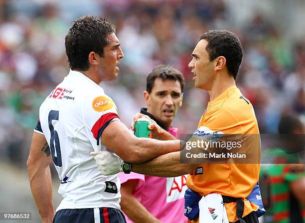 Braith Anasta of the Roosters receives attention during the round one NRL match between the South Sydney Rabbitohs and the Sydney Roosters at ANZ...