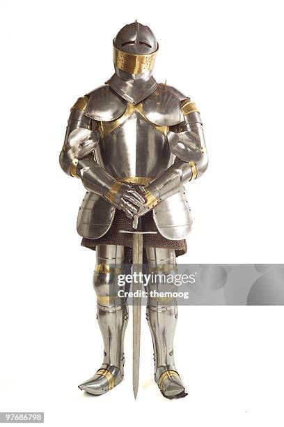 suit of armor on white background - traditionele wapenrusting stockfoto's en -beelden