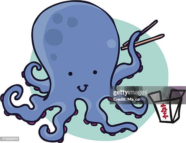 octopus asia fast food - chinese takeout white background stock illustrations