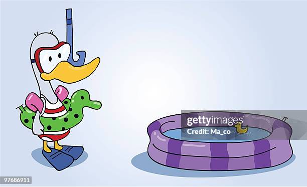 cartoon swimming class / duck - childrens pool stock illustrations