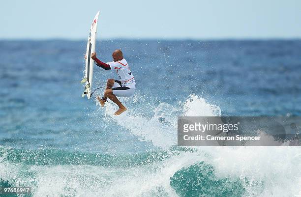 Kelly Slater of the United States performs an air during the Boost Bondi Beach SurfSho at Bondi Beach on March 14, 2010 in Sydney, Australia.