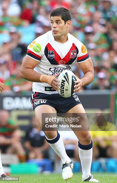 Nick Kouparitsas of the Roosters in action during the round one NRL match between the South Sydney Rabbitohs and the Sydney Roosters at ANZ Stadium...