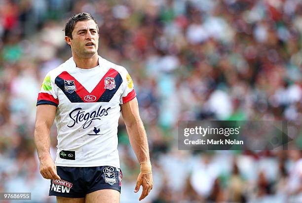 Anthony Minichiello of the Roosters looks on during the round one NRL match between the South Sydney Rabbitohs and the Sydney Roosters at ANZ Stadium...