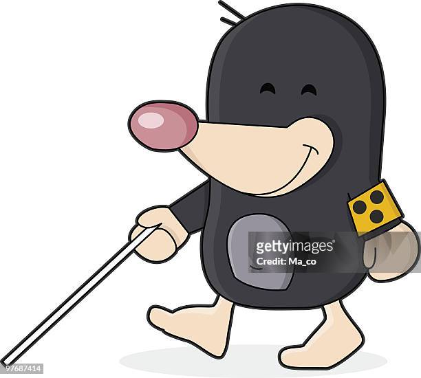 blind mole with blindman's stick / cartoon - blind white background stock illustrations