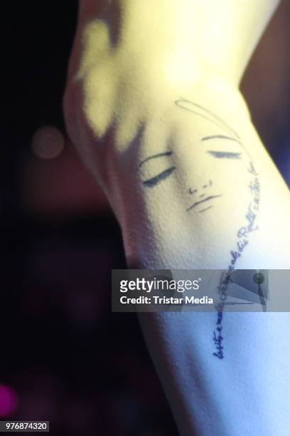 Tattoo of Mia Julia as a detail during the Ole Schlagerparty at Barclaycard Arena on June 16, 2018 in Hamburg, Germany.
