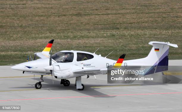 One of five new Diamond DA-42 "Twin Star" twin-engined aircraft is seen after it commissioned for the Lufthansa flying school replacing the about...