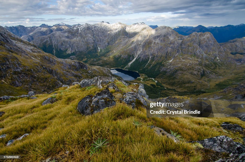 Aerial of the rugged mountains, Fiordland National Park, South Island, New Zealand