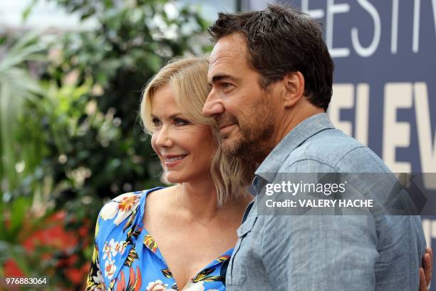 Actress Katherine Kelly Lang and British actor Thorsten Kaye pose during a photocall for the TV series "The Bold and the Beautiful" as part of the...