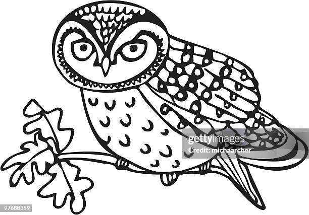 owlet - sägekauz stock-grafiken, -clipart, -cartoons und -symbole