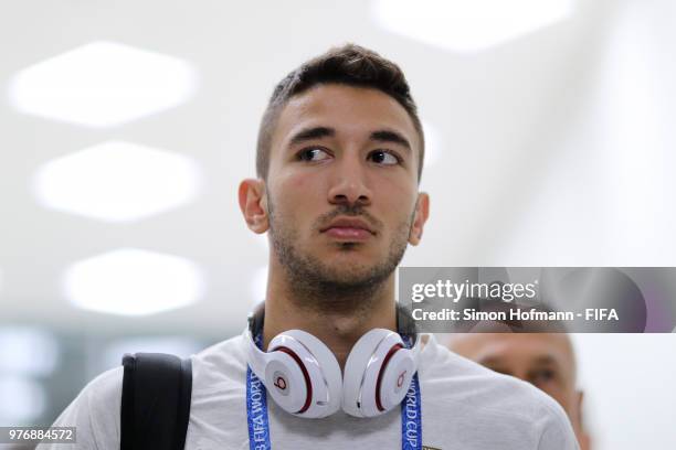 Marko Grujic of Serbia arrives at the stadium prior to the 2018 FIFA World Cup Russia group E match between Costa Rica and Serbia at Samara Arena on...