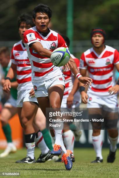 Hiroto Mamada of Japan in action during the World Rugby via Getty Images Under 20 Championship 11th Place play-off match between Ireland and Japan at...