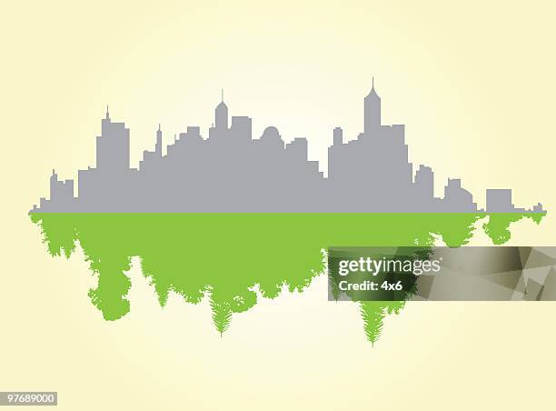 man made vs nature - building reflection stock illustrations