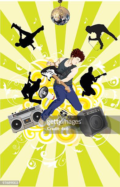 i love rock and roll - yellow studio background stock illustrations