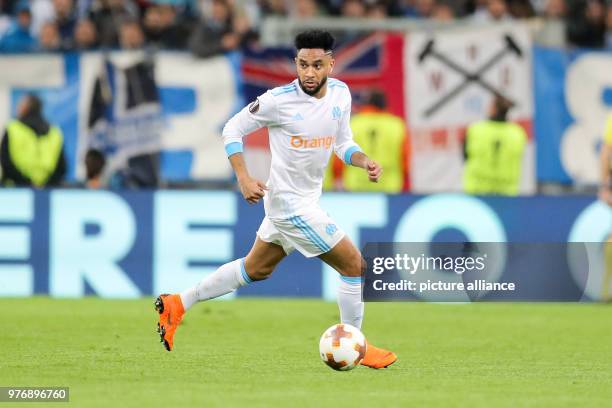 April 2018, Marseille, France: soccer, Europa League, Olympique Marseille vs RB Leipzig, Stade Orange Vélodrome: Marseille's Jordan Amavi in action....