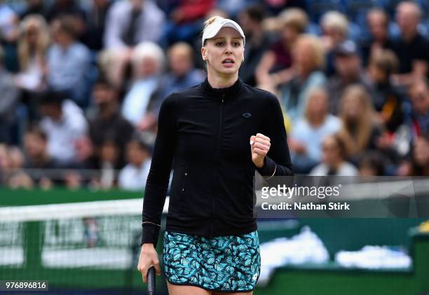 Naomi Broady of Great Britain reacts in the Womens Doubles Final during Finals Day of the Fuzion 100 Manchester Trophy at The Northern Lawn Tennis...
