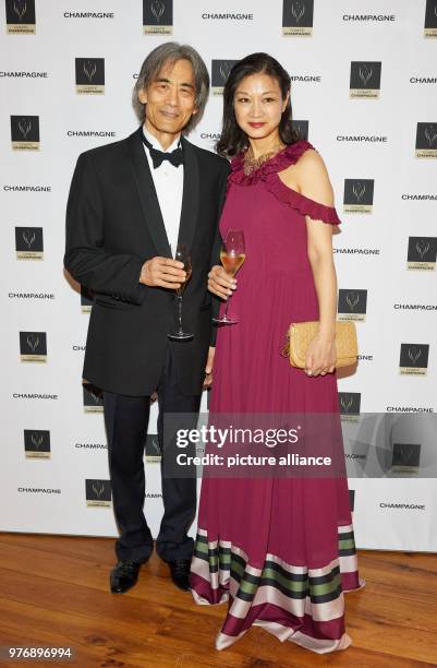 April 2018, Hamburg, Germany: The award winner Kent Nagano and wife Mari Kodama Nagano arriving at the Hotel Louis C. Jacob in Hamburg-Nienstedten...