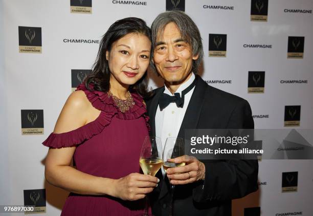 April 2018, Hamburg, Germany: The award winner Kent Nagano and wife Mari Kodama Nagano arriving at the Hotel Louis C. Jacob in Hamburg-Nienstedten...