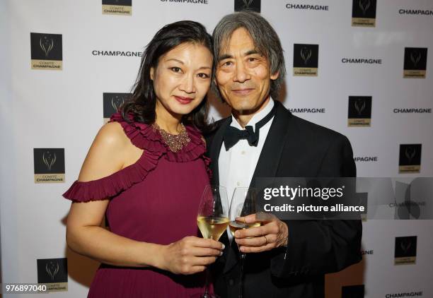 April 2018, Hamburg, Germany: The award winner Kent Nagano and wife Mari Kodama Nagano arriving at the Hotel Louis C. Jacob in Hamburg-Nienstedten...