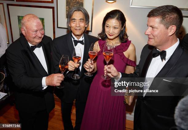 April 2018, Hamburg, Germany: Guenter Schoeneis, founder of the award and panel member , award winner Kent Nagano, his wife Mari Kodama Nagano, and...