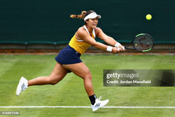 Kristie Ahn of USA in action during Day Two of the Nature Valley Classic at Edgbaston Priory Club on June 17, 2018 in Birmingham, United Kingdom.