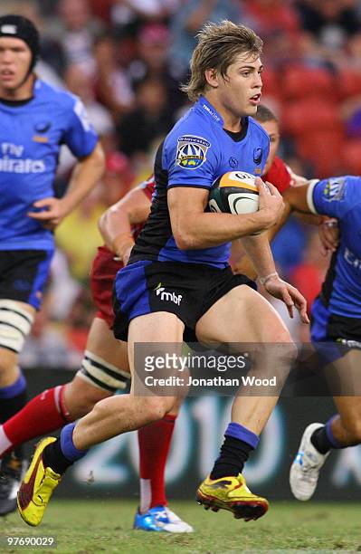 James O'Connor of the Force in attack during the round five Super 14 match between the Reds and the Western Force at Suncorp Stadium on March 14,...
