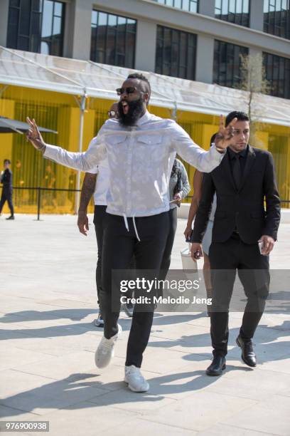Basketball player James Harden after Neil Barrett during Milan Men's Fashion Week Spring/Summer 2019 on June 16, 2018 in Milan, Italy.