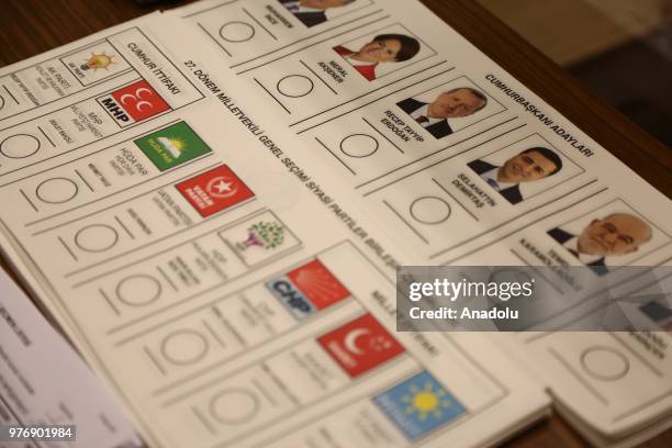 Ballots are seen as people arrive at Turkish Embassy to Belgrade to cast their votes for Turkey's presidential and parliamentary elections on June...