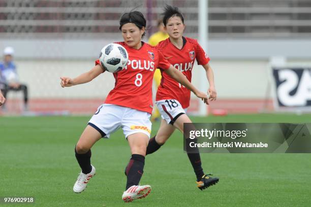 Hikaru Naomoto of Urawa Red Diamonds Ladies in action during the Nadeshiko Cup match between Urawa Red Diamonds Ladies and Albirex Niigata Ladies at...