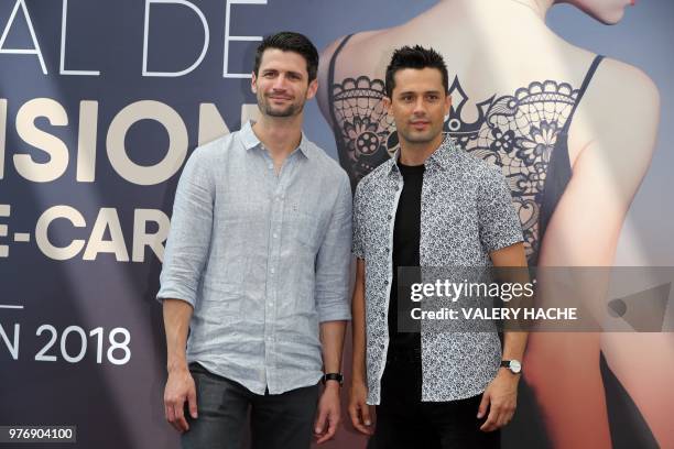 Actors James Lafferty and Stephen Colletti pose during a photocall for the TV show "Everyone is doing great" as part of the 58nd Monte-Carlo...