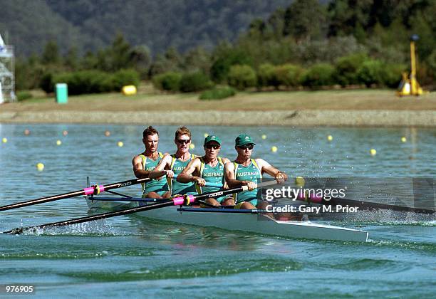 Simon Burgess, Anthony Edwards, Darren Balmforth and Robert Richards of Australia in action during the Men's Lightweight Coxless Fours held at the...