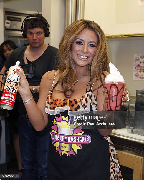 Singer Aubrey O'Day visits Millions Of Milkshakes to Launch her Milkshake to Benefiting American Red Cross at Millions Of Milkshakes on March 13,...