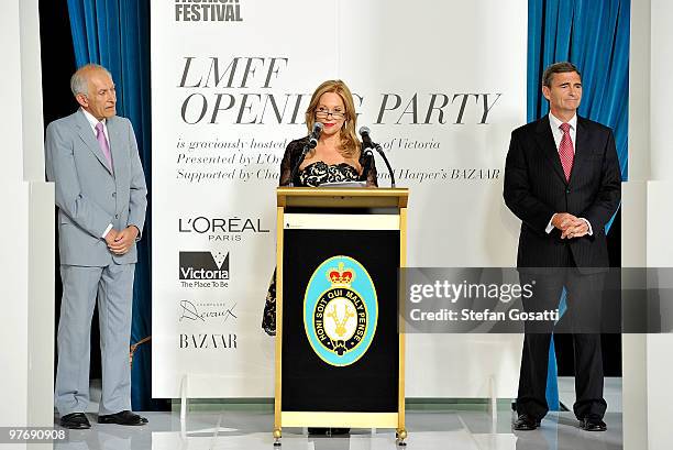 Governor of Victoria Professor David de Kretser, Festival Chair Laura Anderson and Victorian Premier John Brumby attend the opening party for the...