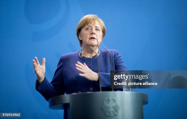 Dpatop - German Chancellor Angela Merkel speaks during a joint press conference with New Zealand's Prime Minister Jacinda Ardern following their...