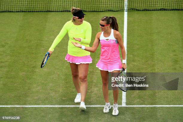 Alicja Rosolska of Poland reacts with Abigail Spears of USA in the Womens Doubles Final during Day Nine of the Nature Valley Open at Nottingham...