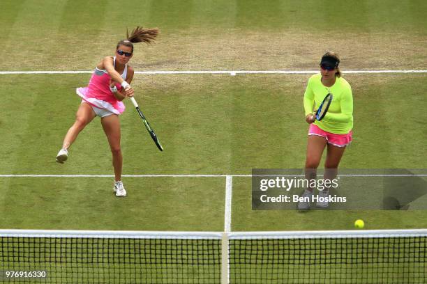 Alicja Rosolska of Poland and Abigail Spears of USA in action in the Womens Doubles Final during Day Nine of the Nature Valley Open at Nottingham...