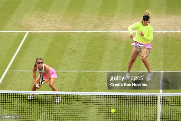 Alicja Rosolska of Poland and Abigail Spears of USA in action in the Womens Doubles Final during Day Nine of the Nature Valley Open at Nottingham...