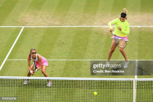 Alicja Rosolska of Poland and Abigail Spears of USA in action in the Womens Doubles Final during Day Nine of the Nature Valley Open at Nottingham...